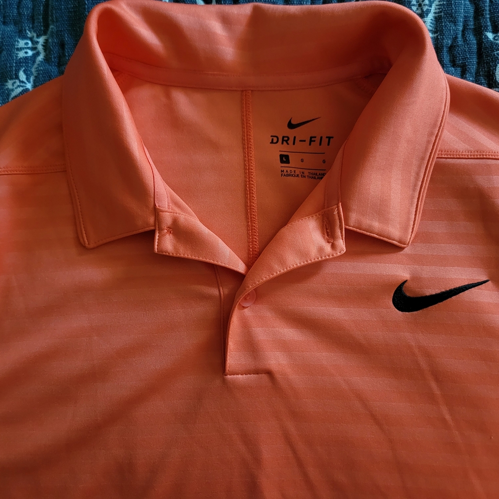 Nike Men's Coral Striped Dri Fit Polo Shirt